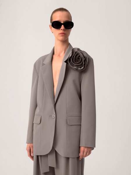 Пиджак с розой арт. J-001-23-1 серый