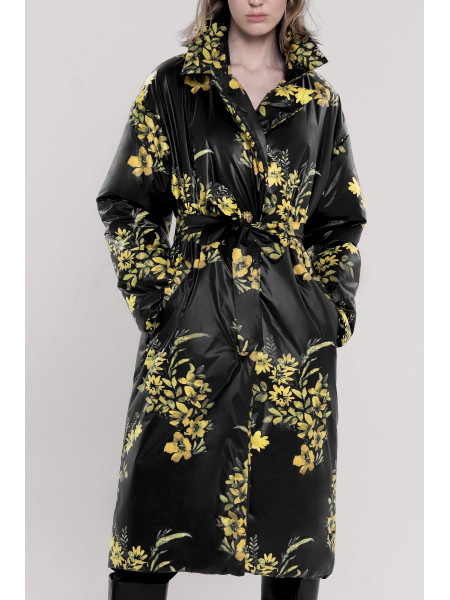 Пальто Джулия женское арт. KR-004-22 принт жёлтые цветы