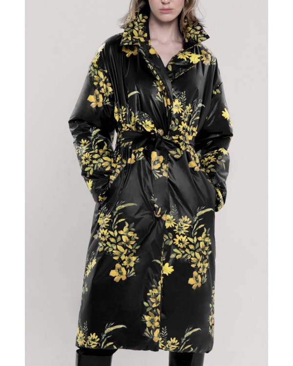 Пальто Джулия женское арт. KR-004-22 принт жёлтые цветы