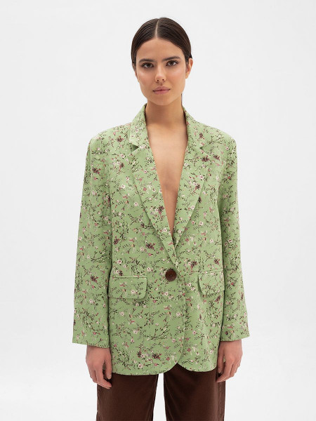 Пиджак оверсайз арт. J-001-24 светло-зеленый цветы