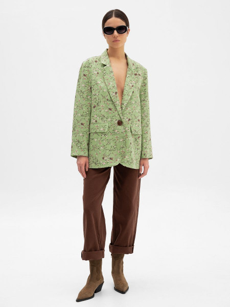 Пиджак оверсайз арт. J-001-24 светло-зеленый цветы